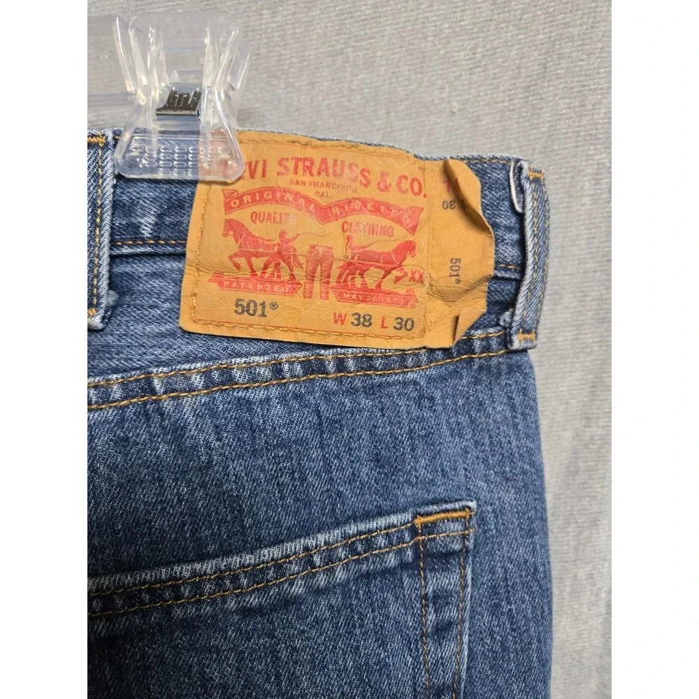 Levis 501 Original Fit Mens Jeans Blue Denim Button Fly 38x30 Regular Straight